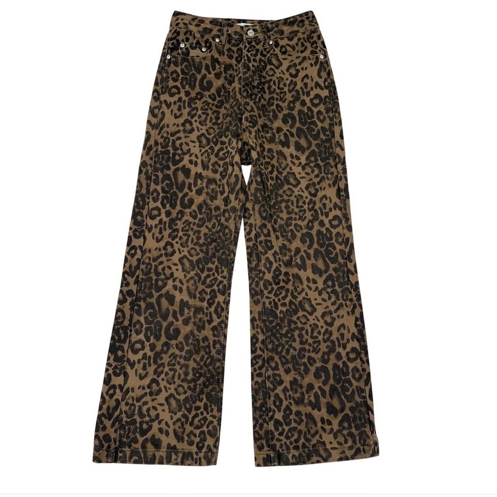 Aelfric Eden Leopard Print Jeans Brown Black Animal Straight Leg Streetwear 28